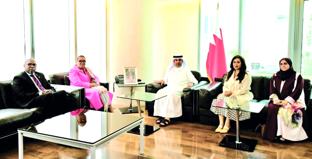 <p>Oil and Environment Minister and Special Envoy for Climate Affairs Dr Mohammed Bin Daina received Baroness Patricia Scotland, member of the House of Lords of the UK and former secretary-general of the Commonwealth.</p>
<p>The minister highlighted the historical relations between Bahrain and the UK. He underscored Bahrain&rsquo;s keenness to strengthen co-operation in the areas of climate, environment and sustainable development.</p>
<p>Baroness Scotland highlighted Bahrain&rsquo;s efforts in supporting environmental and climate-related issues. She underscored her interest in enhancing frameworks for co-operation between the two countries and wished Bahrain continued progress and prosperity.</p>